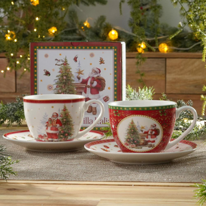 Filiżanki świąteczne zestaw 2 sztuki porcelanowe SANTA CLAUS