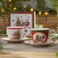 Filiżanki świąteczne zestaw 2 sztuki porcelanowe SANTA CLAUS