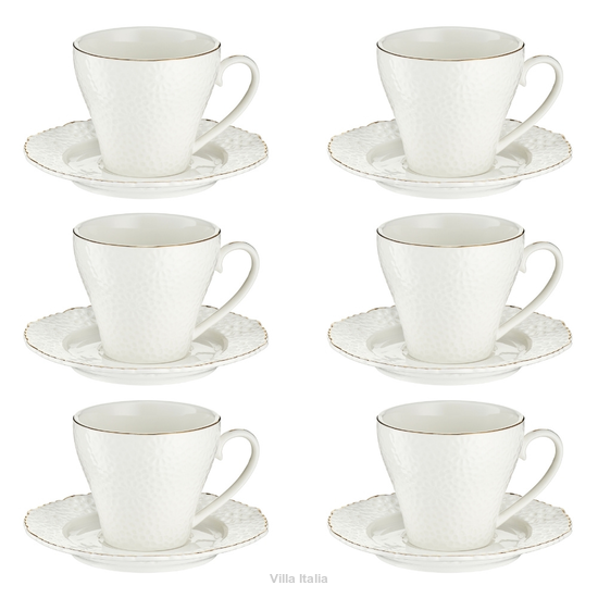 Komplet filiżanek porcelanowych 170 ml 6 sztuk LORETTA filiżanki ze spodkami ażurowymi, zdobione złotem