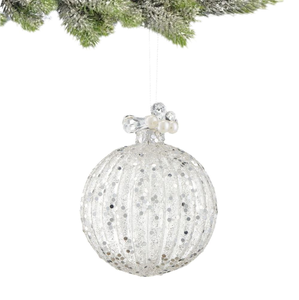 Bombka srebrna z koralikami 8 cm