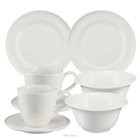 Elegancki zestaw śniadaniowy porcelanowy dla 2 osób w białym kolorze