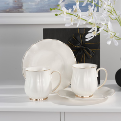 Zestaw 2 kubków porcelanowych z talerzykami SANDRINE w pudełku prezentowym