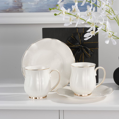 Zestaw 2 kubków porcelanowych z talerzykami SANDRINE w pudełku prezentowym