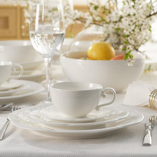 Serwis obiadowo kawowy porcelanowy na 6 osób WHITE PRINCESS