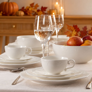 Serwis obiadowo kawowy porcelanowy na 6 osób WHITE PRINCESS