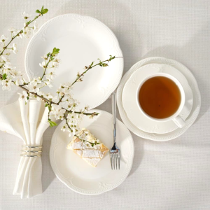 Serwis obiadowo kawowy porcelanowy na 6 osób WHITE PRINCESS