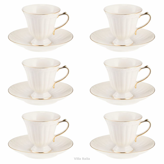 Zestaw eleganckich filiżanek do kawy z kremowej porcelany