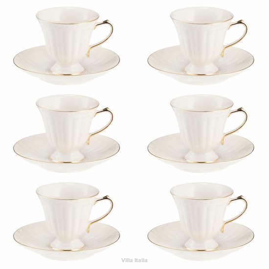 Zestaw eleganckich filiżanek do kawy z kremowej porcelany
