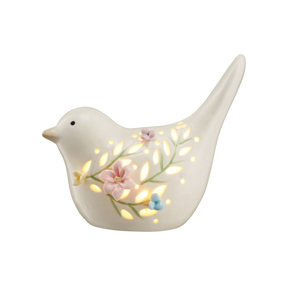 Ptaszek porcelanowy ażurowy 12,5 cm Lampion LED LAURA