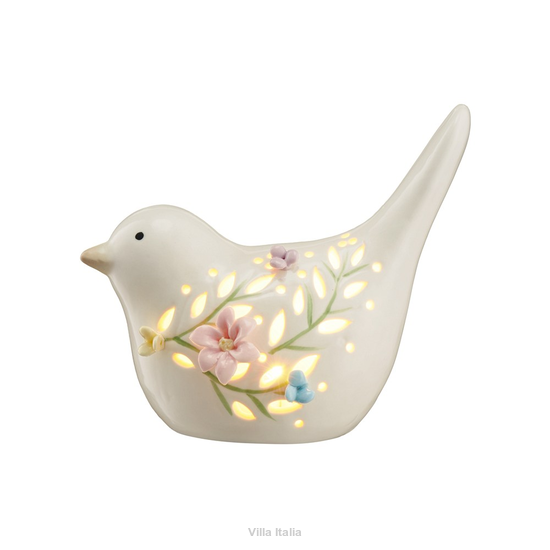 Ptaszek porcelanowy ażurowy 12,5 cm Lampion LED LAURA