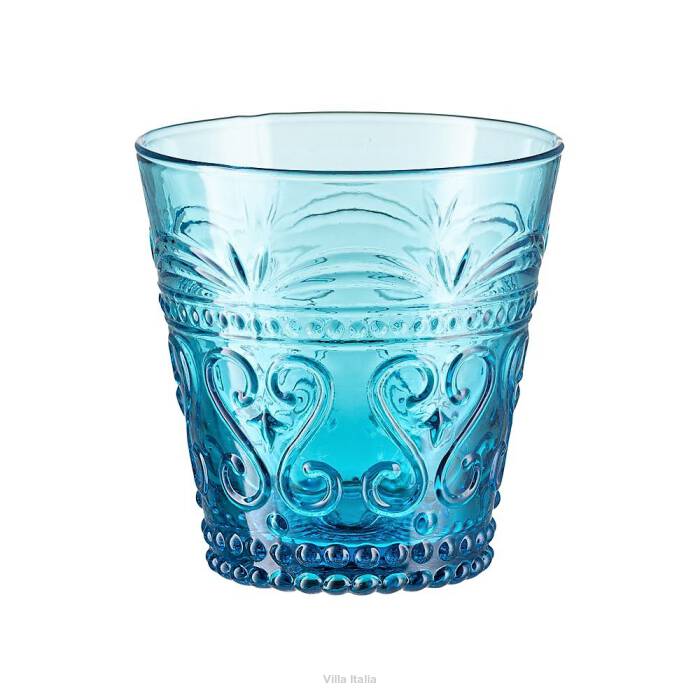Niebieska szklanka niska z wytłaczanym wzorem