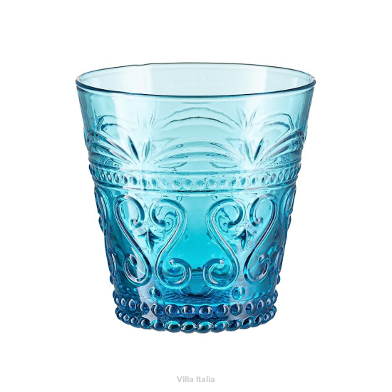 Niebieska szklanka niska z wytłaczanym wzorem