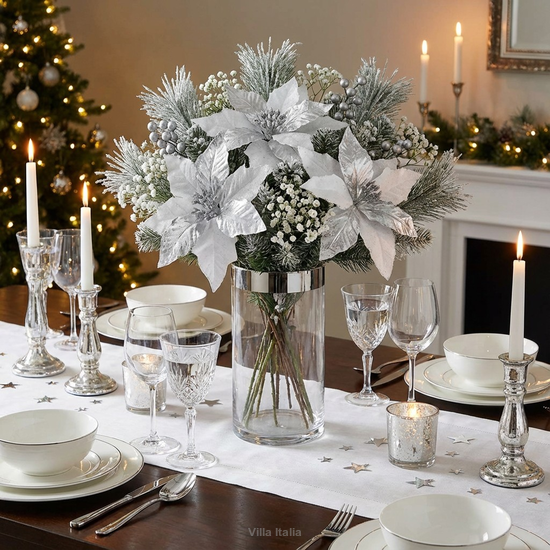 Gałązka świąteczna gwiazda betlejemska biała 45 cm