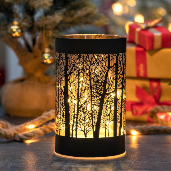 Lampion czarny szklany NOTTE - LED las  