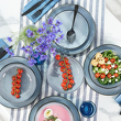 Zestaw obiadowy ceramiczny niebieski z góry