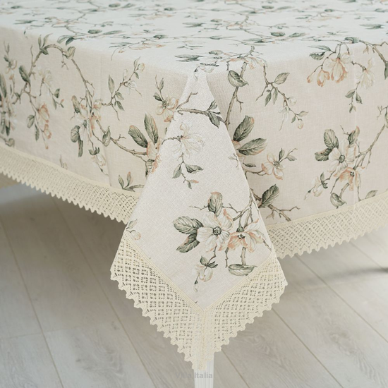 Obrus 140 x 220 cm FLOWERS kremowy z koronką