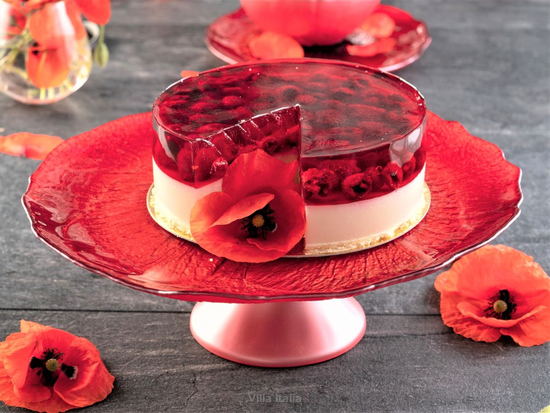 Patera na ciasto lub tort 33 cm szklana czerwona MAK