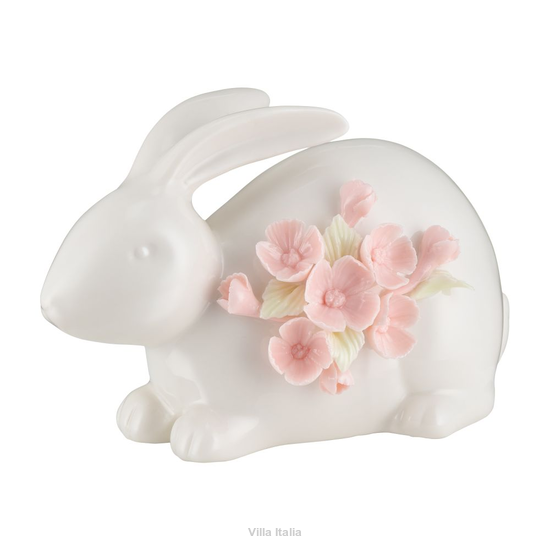 zajączek wielkanocny porcelanowy z różowymi kwiatkami