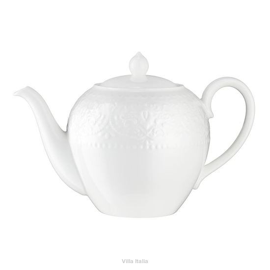 Biały dzbanek porcelanowy 1,1 l do herbaty z ornamentowym reliefem