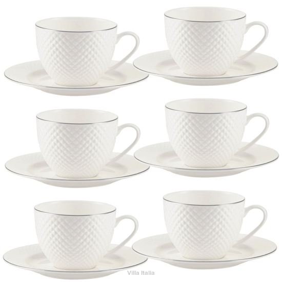 porcelanowe filiżanki do herbaty ze spodkami, 6 sztuk, dekorowane platyną