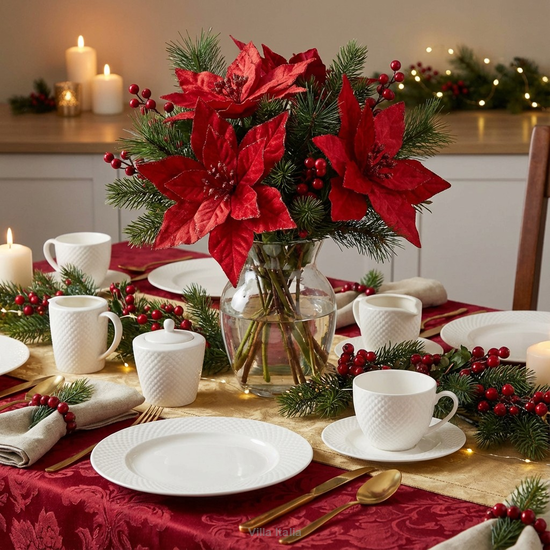 Gałązka świąteczna gwiazda betlejemska czerwona 47 cm