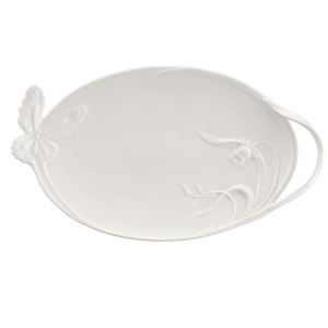 Talerz do ciasta porcelanowy 30 cm z motylkiem CLARA Ivory