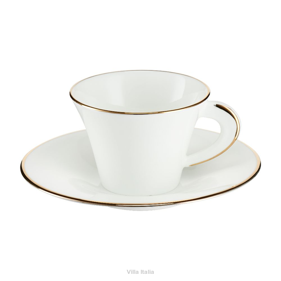Biała filiżanka porcelanowa 200 ml ze spodkiem ręcznie malowana złotem
