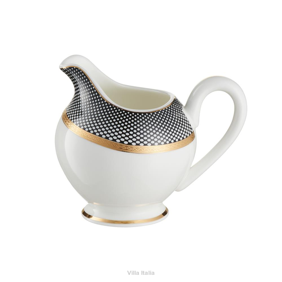 Elegancki mlecznik czarno biały porcelanowy ze złotem