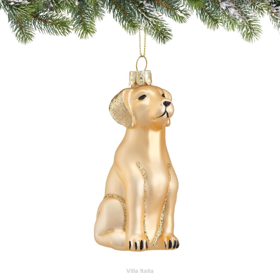 Szklana bombka pies złoty z brokatem