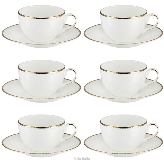 6 eleganckich filiżanek ze spodkiem z porcelany kostnej