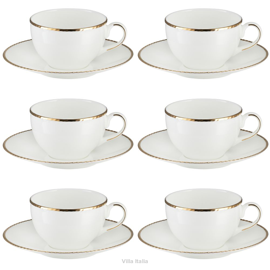 6 eleganckich filiżanek ze spodkiem z porcelany kostnej