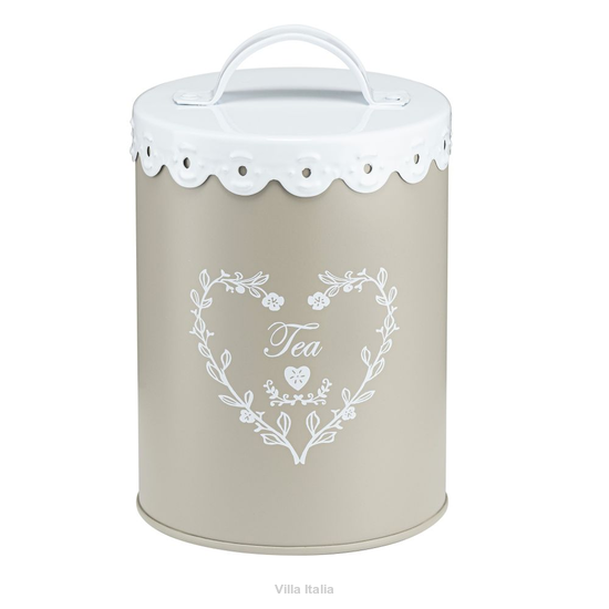 Pojemnik puszka na herbatę metalowy okrągły wysokość 15 cm LACE 