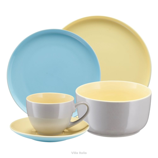 Serwis obiadowo-kawowy żółto-szary