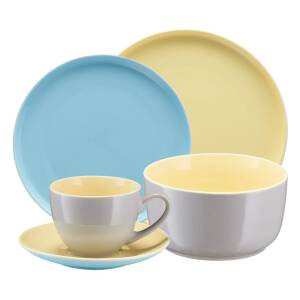Serwis obiadowo-kawowy na 6 osób BORNEO yellow-grey-blue
