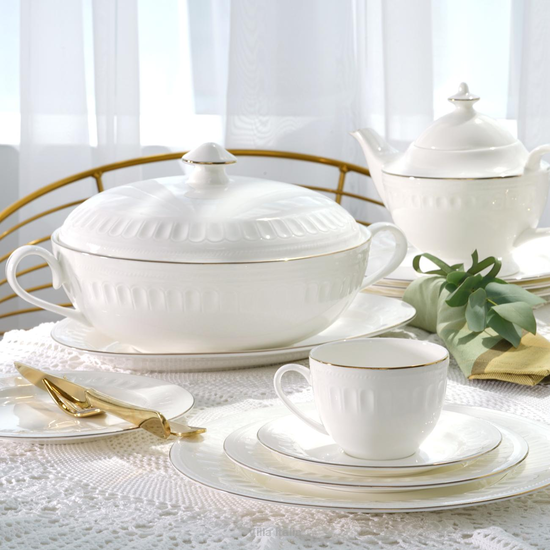  duży zestaw obiadowo kawowy z porcelany kostnej