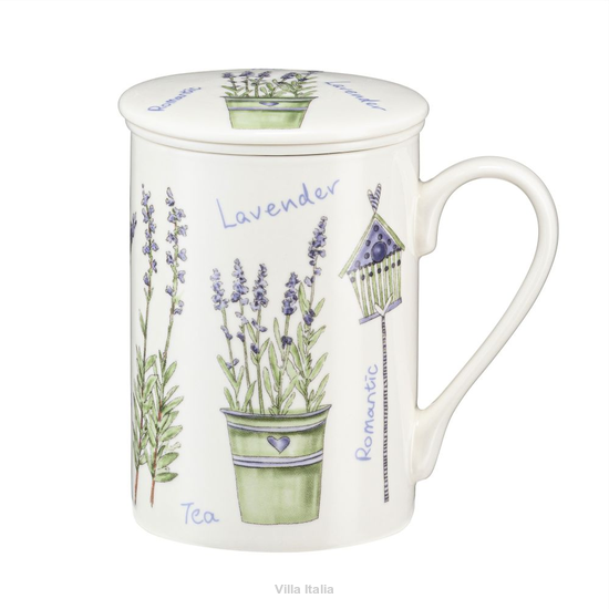 Kubek z zaparzaczem porcelanowy dekorowany 280 ml LAWENDA1