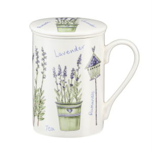 Kubek z zaparzaczem porcelanowy dekorowany 280 ml LAWENDA1
