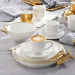 porcelanowy komplet talerzy deserowych na 6 osób biały malowany ręcznie złotem do jadalni
