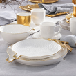 komplet talerzy deserowych porcelanowy na 6 osób biały malowany ręcznie złotem