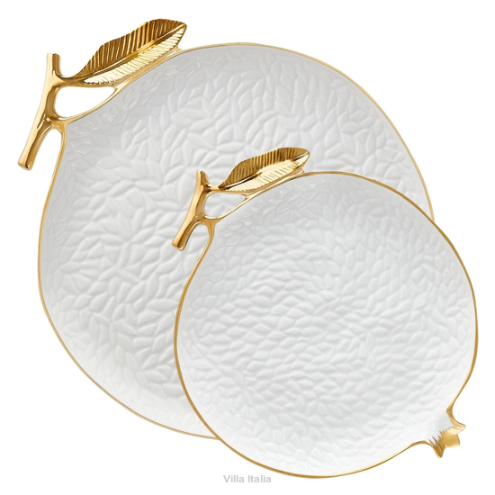 elegancki komplet talerzy deserowych porcelanowy na 6 osób biały malowany ręcznie złotem
