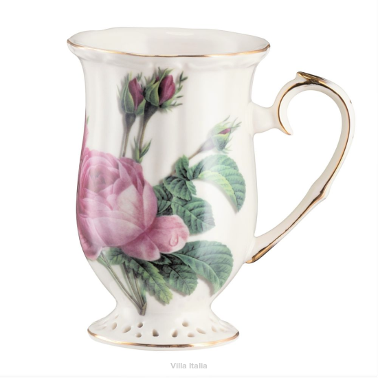 Kubek porcelanowy dekorowany złota linia 300 ml ROSE IVORY
