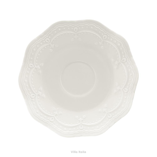 elegancki spodek porcelanowy biały z delikatnym reliefem