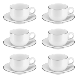 Komplet filiżanek porcelanowych 230 ml 6 sztuk PLUS PLATIN