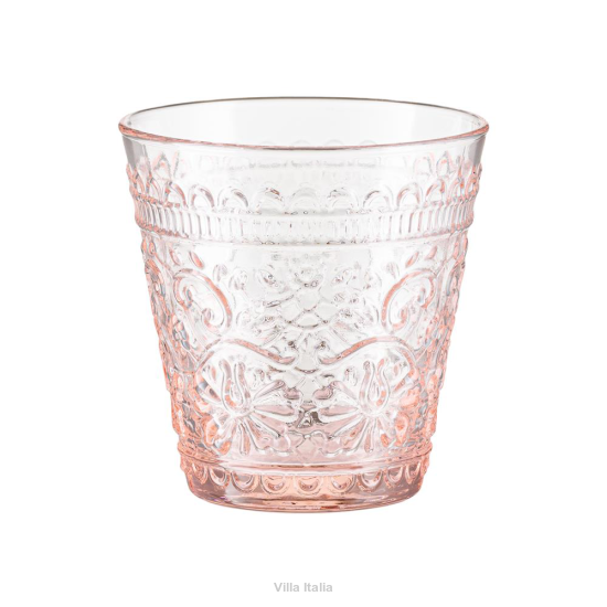 Szklanka różowa z wytłaczanym wzorem