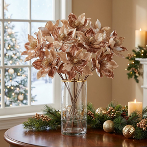 Gałązka świąteczna gwiazda betlejemska różowe złoto 47 cm