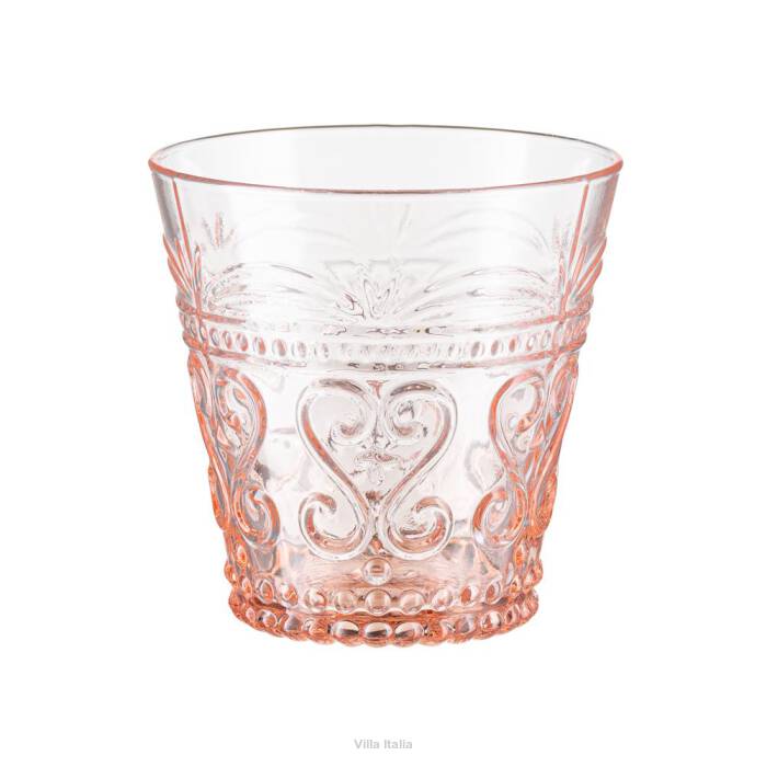 Szklanka różowa niska z wytłaczanym wzorem