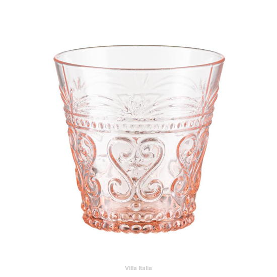Szklanka różowa niska z wytłaczanym wzorem