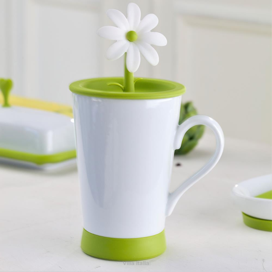 Kubek porcelanowy 350 ml z silikonową przykrywką zielony SUNNY