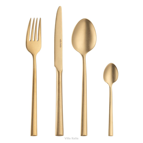 zestaw złotych matowych sztućców obiadowych na 6 osób