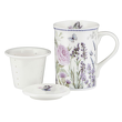 Kubek porcelanowy w kwiaty z zaparzaczem